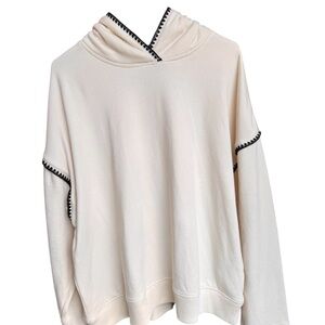 American Eagle Oversized Hoodie XL Cream Neutral Sweatshirt Contrast Stitch